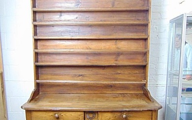 Continental cupboard, two pieces, drawers over double door base, open top, in 18th Century style