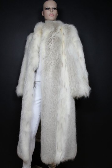 Creme farbener Fuchs Mantel mit Luchs Print- Fur coat - Size: EU 40 (IT 44 - ES/FR 40 - DE/NL 38)