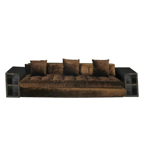 Custom chocolate silk velvet modular sofa