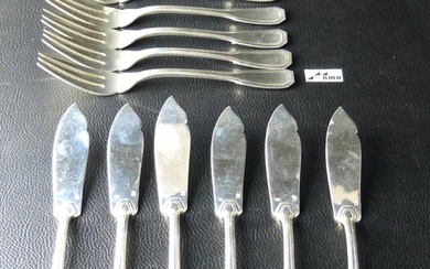 Cutlery set - Fish cutlery, 12 pieces, France - .950 silver