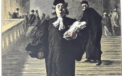 DAUMIER Honoré (1808-1879) d'après « L'avocat descendant les marches du tribunal ». Gravure sur bois...