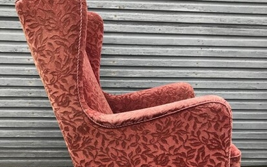 SOLD. Danish cabinetmaker: Wing back chair upholstered with patterned fabric, legs of beech. 1930s-1940s. H. 100 cm. – Bruun Rasmussen Auctioneers of Fine Art