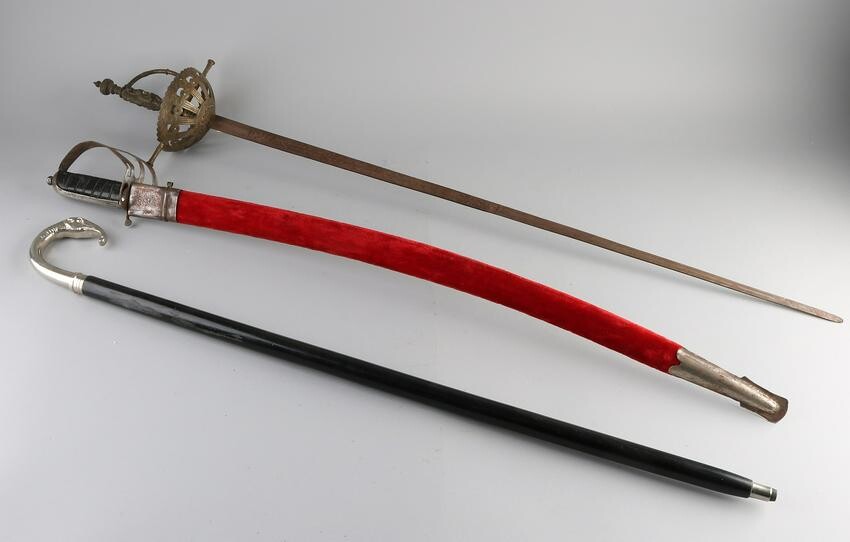 Decorative saber and epee + nickel-plated walking stick
