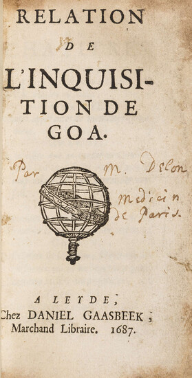 [Dellon (Charles)] Relation de l'Inquisition de Goa, first edition, Leiden, Daniel Gaasbeek, 1687.
