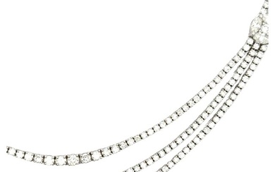 Diamond Three Row Riviere Cluster Necklace 17.50 Carats 18 Karat White Gold H-VS