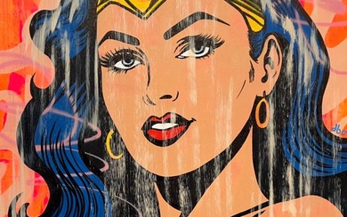 Dillon Boy (1979) - Vintage Graffiti Girl Wonder Woman Superman x Roy Lichtenstein Andy Warhol Original Painting Comic