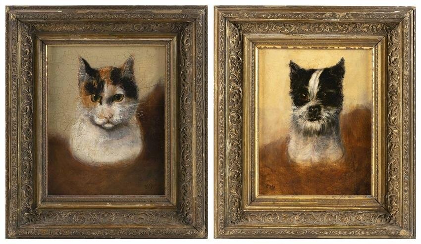 ENGLISH SCHOOL (19th Century,), Portraits of a cat and