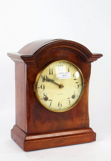 Early 20th century mahogany cased mantel clock, Gilbert, the signed dial with arabic numerals