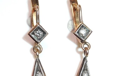 Earrings - 14 kt. Rose gold, Silver Diamond (Natural)