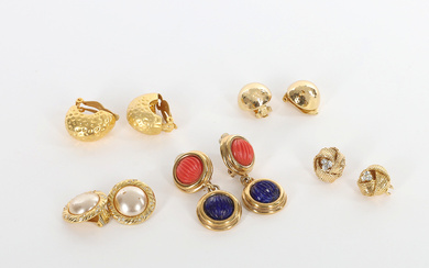 Earrings, 5 pairs, clips, including Christian Dior and Agatha, 1960s.