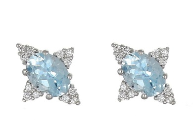 Earrings White gold Diamond (Natural) - Aquamarine
