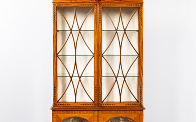 Edwardian-style Painted and Glazed Mahogany China Cabinet