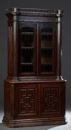 English Carved Oak Bookcase Cupboard, late 19th c. the