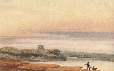 Eugène CICÉRI (1813-1890) Pêcheurs dans les marais, c.1835 Aquarelle sur papier. 10,8 x 7,4 cm...