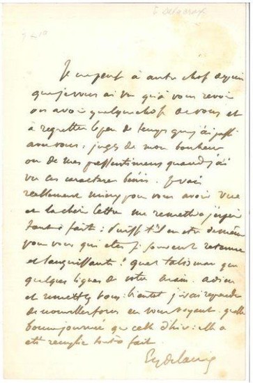 Eugene Delacroix - Autograph; Signed letter to his mistress - no date - 1798/1863