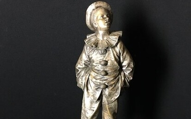 Eutrope Bouret (1833-1906)- Sculpture, Pierrot (1) - Bronze (silvered) - Second half 19th century