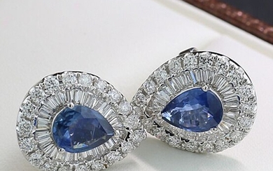 Exklusiv! Saphire 1,76 ct + Diamanten 0,96 ct Ohrstecker *No Reserve Price!* - 18 kt. White gold - Earrings - 1.76 ct Sapphires - Diamonds