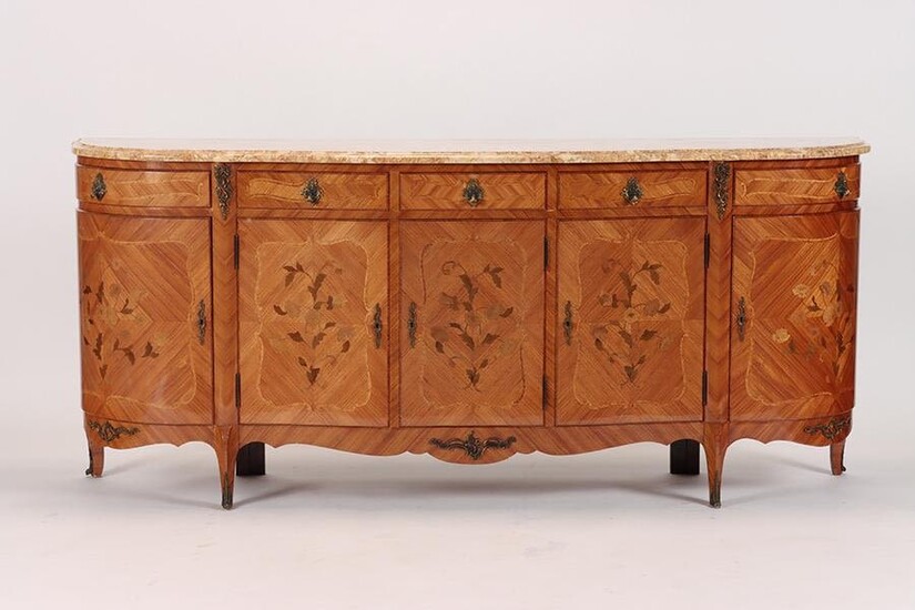 FRENCH INLAID MARBLE TOP LOUIS XV SIDEBOARD 1950