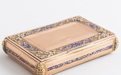 Faberge Four Color 14k Gold and Blue Enamel Snuff Box