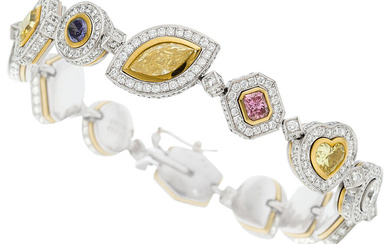 Fancy Colored Diamond, Diamond, Platinum, Gold Bracelet Stones: Oval-shaped...