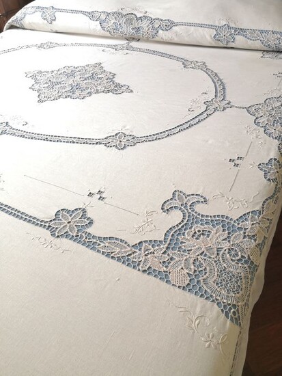 Fine handmade Burano lace bedspread - 260 x 230 cm - Linen - Mid 20th century