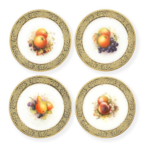 Five Royal Worcester 'painted fruit' plates, by Richard Sebright and Albert Shuck, dated 1922