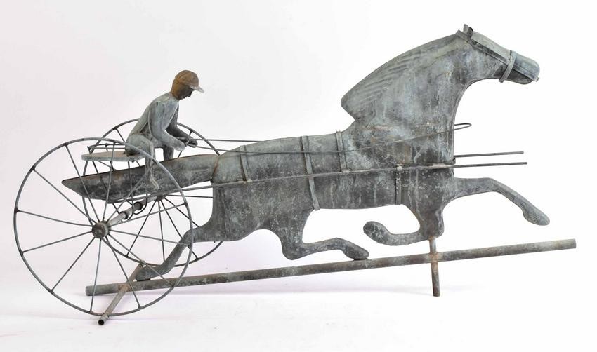 Folk Art Horse and Sulky Copper Weathervane