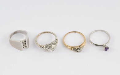 Four 14K Gold And Platinum Rings