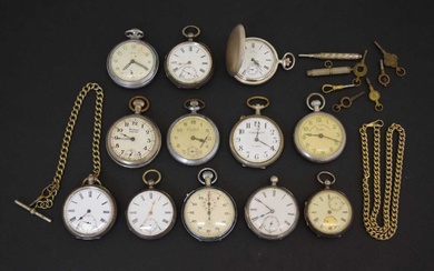 Four Victorian silver cased open-faced pocket watches and later base metal examples