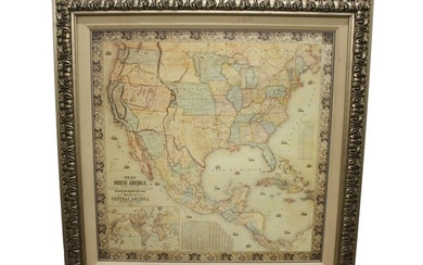 Framed map of North America and Central America
