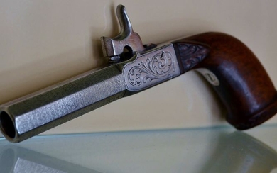 France - 1830 - Superbe pistolet luxueux de voyage à percussion canon époque LOUIS PHILLIPE. - Canon rond large en damas. En état de marche! - Pistol - 14mm cal
