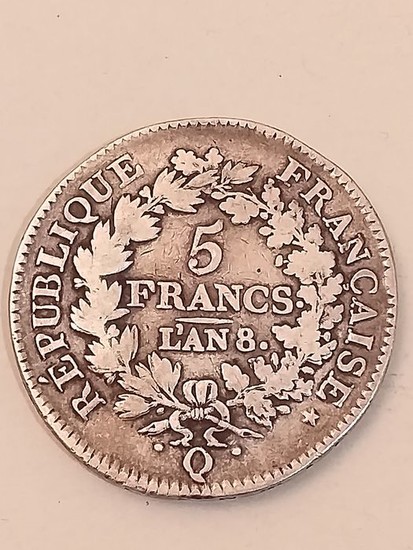 France - 5 Francs An 8-Q Union et Force- Silver