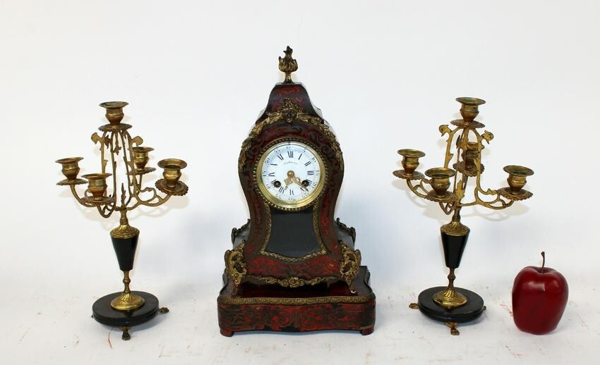 French Boulle style 3pc clock set