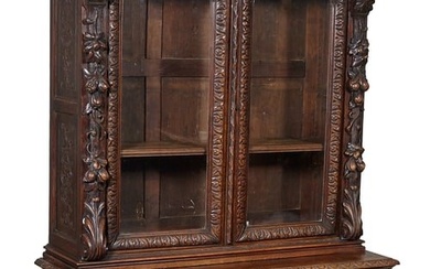 French Henri II Style Carved Oak Buffet a Deux Corps, 19th c., H.- 93 in., W.- 54 1/2 in., D.- 22