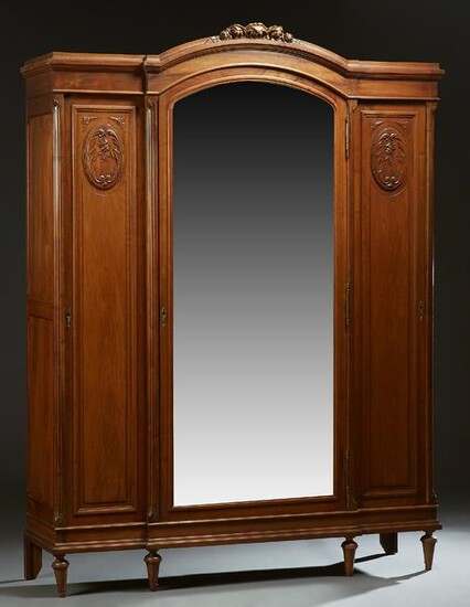 French Louis XV Style Carved Walnut Armoire, c. 1910