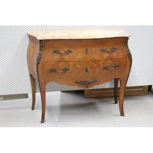 Vintage French Louis XV style marble topped commode, floral ...