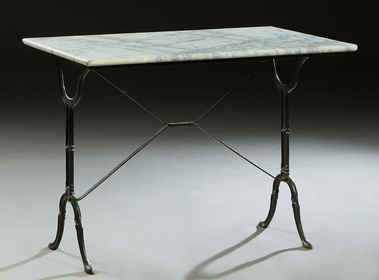 French Marble Top Wrought Iron Bistro Table, early 20th