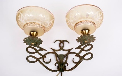 French art deco pair of sconces in the manner of Leleu Wrought Iron