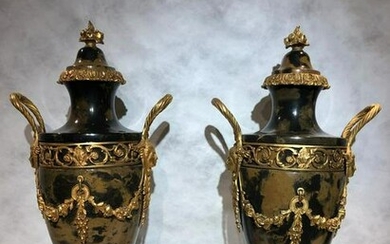 French neoclassic marble vases w/dore bronze