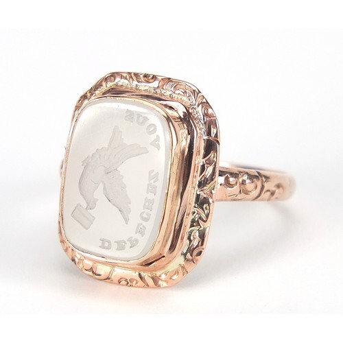 Georgian style 9ct rose gold intaglio seal ring carved with ...
