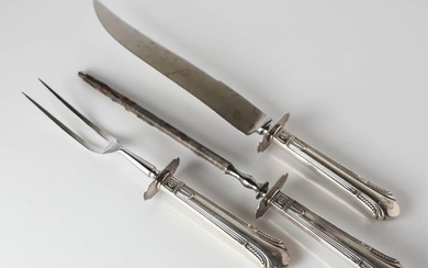 Gorham Sterling Silver Handle Carving Set Shamrock V fork knife honing tool