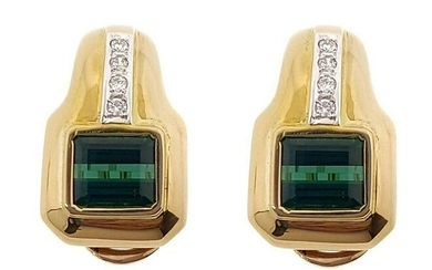 Green Tourmaline and Diamond Earrings 18k Yellow Gold
