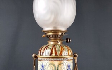 HINKS & SON'S PATENT - LAMP, stoneware enamelled shaft with...