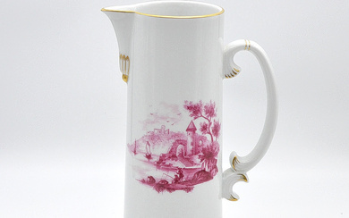 HÖCHST PORCELAIN LARGE JUG, CAMAIEU PURPLE PAINTING AND GOLD PAINTING, EARLY 20TH CENTURY JH.