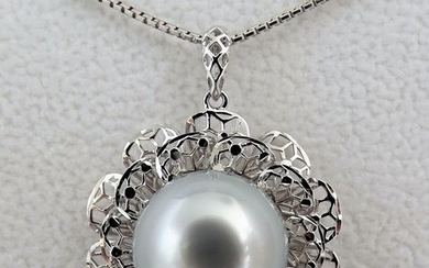 HS Jewellery - Tahitian pearl, Twinkle White Huge 13.54 mm - Pendant, 18 kt. White Gold