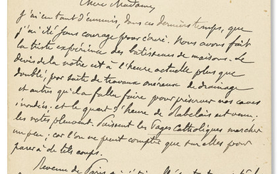 HUYSMANS, Joris-Karl (1848-1907). Correspondance autographe à “Soeur Calixte” [Madame de Sainte-Foix ?]. Lieux divers : 2 septembre 1898-13 janvier 1904.