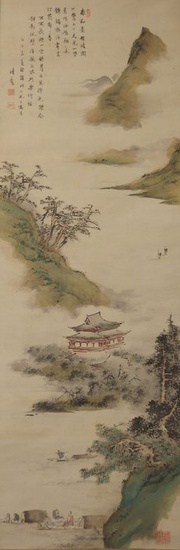 Hanging scroll, Painting - Silk - Landscape - Japan - 1918