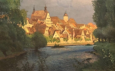 Hans Prentzel (1880-1956) - Veduta sul fiume Enz verso Besigheim