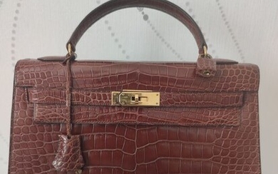 Hermès - Kelly 32 Crocodile Shiny Porosus Miel Handbag