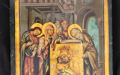 Icon, Deesis and Saints elected with "Meritorious Madonna" (Dostoojno Jesti) - Wood - Second half 19th century